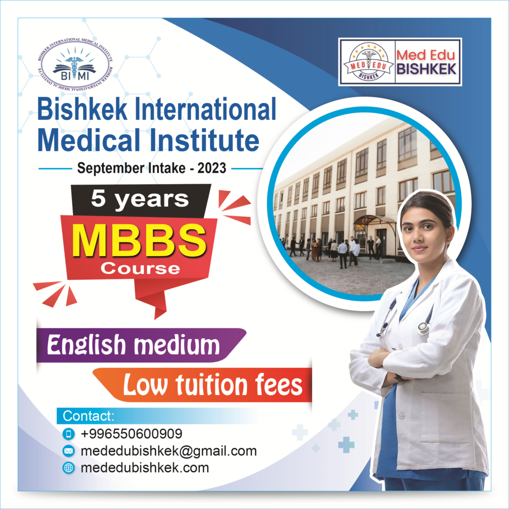 Admission Open for September Intake - 2023,
Bishkek International Medical Institute
BIMI
FEES STRUCTUTE OF BIMI
Low tuition fees
Low tuition fees in Kyrgyzstan